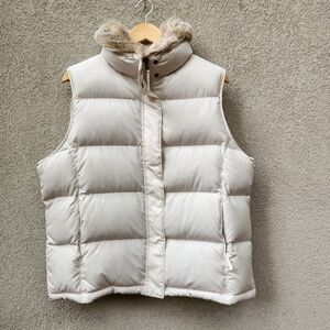 L.L. Bean Cream Puffer Vest with Faux Fur Trim